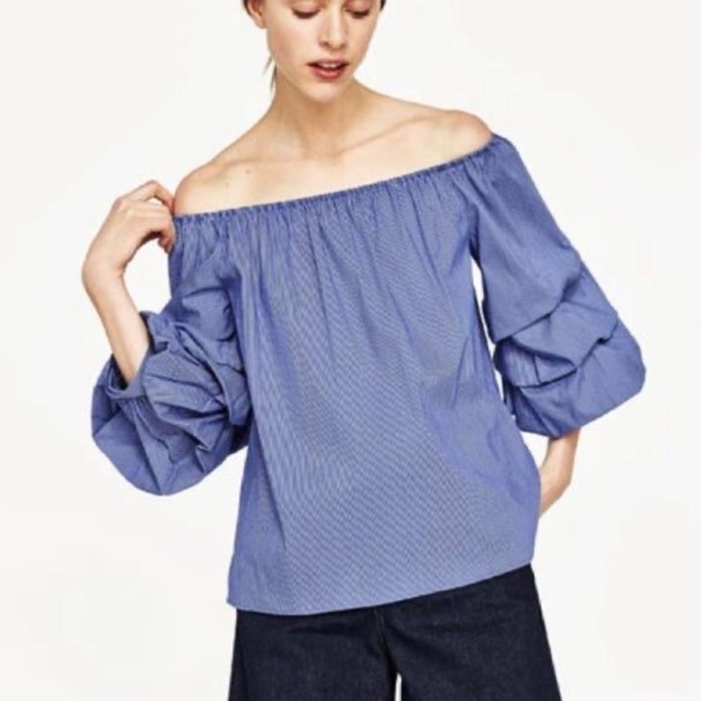 Zara Striped Off-The-Shoulder Top - Picture 5 of 6